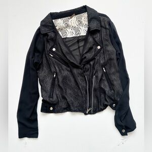 Temperance - Sheer/Lace Black Moto Style Light Weight Coat - Size Large